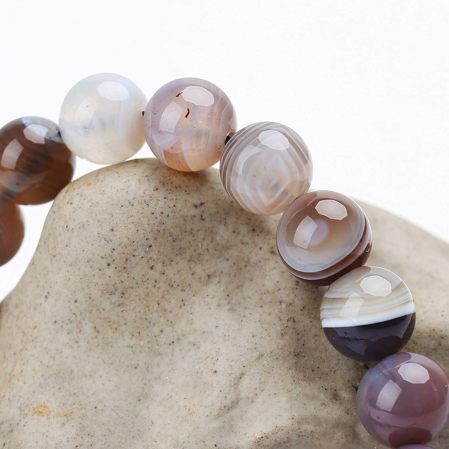 Happy_Shop Natural Persian Gulf Agate Round Shape 8mm Smooth Beads Black Color Threaded Adjustable Bracelet For Men & Women. |HS_TDBR_1395