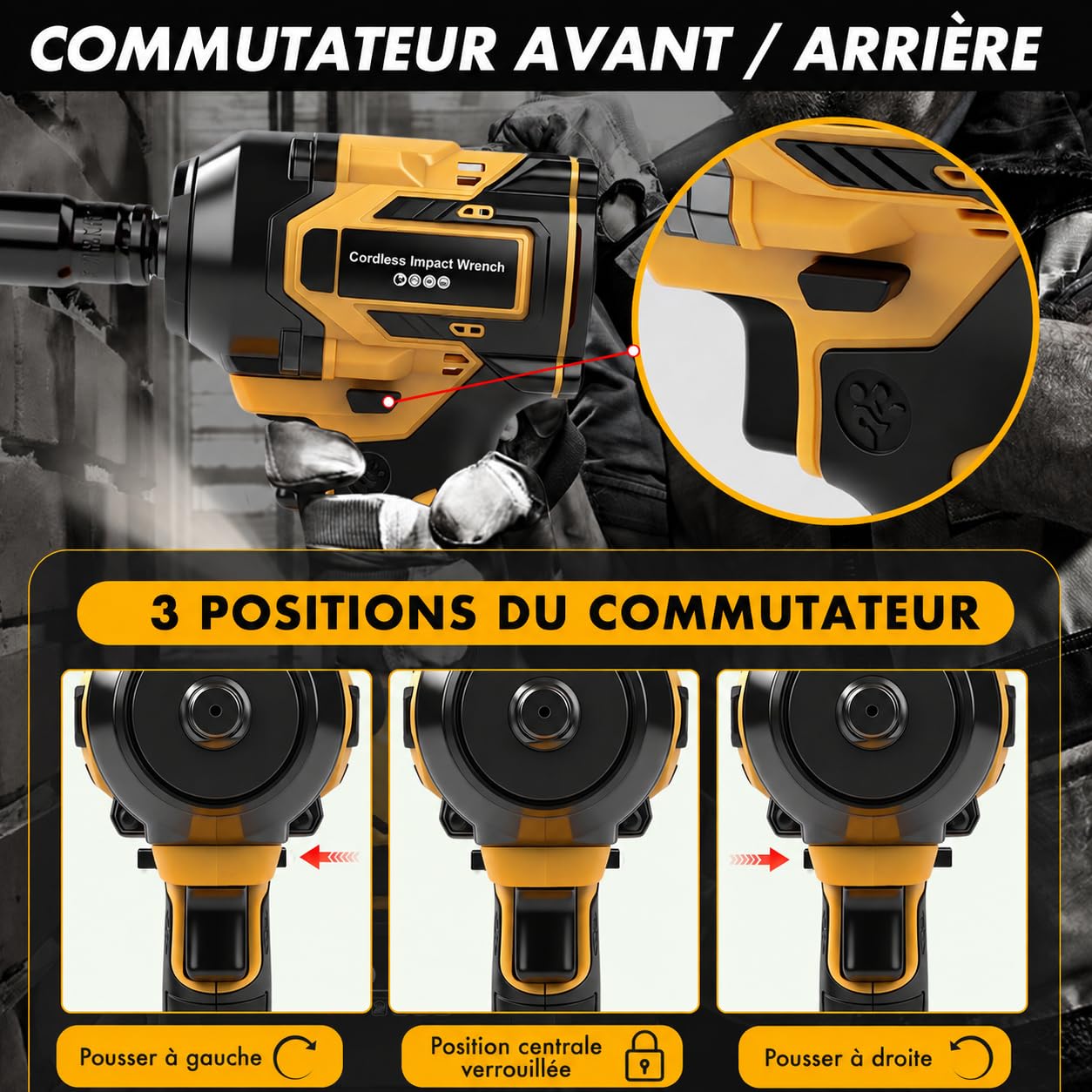 VOBOR Cle a Choc Sans Fil Brushless avec 2x Batterie 4000mAh et 6 Douilles 1/2", 2800 RPM 650N.m Clé à Chocs Électrique 21V pour Boulonner et Déboulonner
