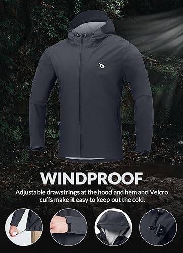 Miniatura 4 de BALEAF Chaqueta impermeable para hombre, ligera, plegable, impermeable, transpirable, rompevientos, senderismo, golf, viajes, al aire libre