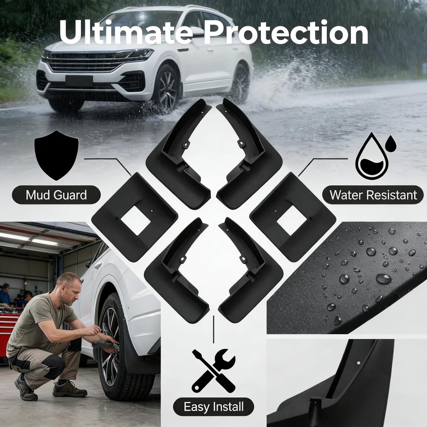 Premium Mud Flaps for Roewe 550 2008-2014- All-Weather Splash Guards, Front & Rear Set - 4 Piece Kit