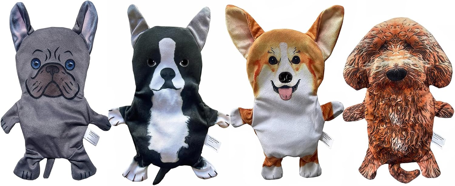 Piggy Poo and Crew Dog Crinkle Squeaker Toys Four Pack - for Dogs or Other Small Pets