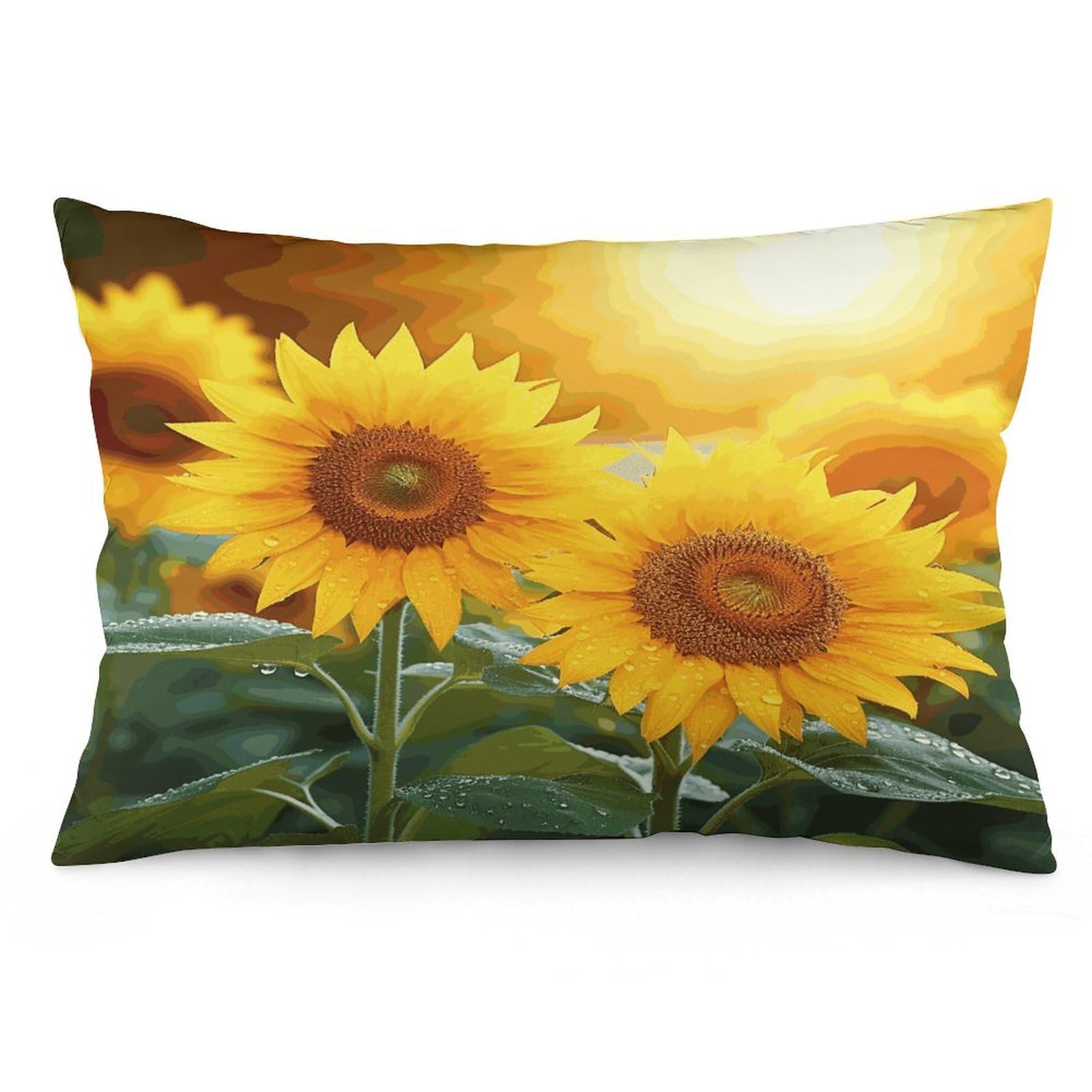 Sunflower Flowers Throw Pillow Covers with Silent Zipper Polyester Pillow Protectors Removable Pillow Cases Soft Pillowcase Cozy Pillow Sham Cushion Cover for Sofa Car Bed 16 "x24