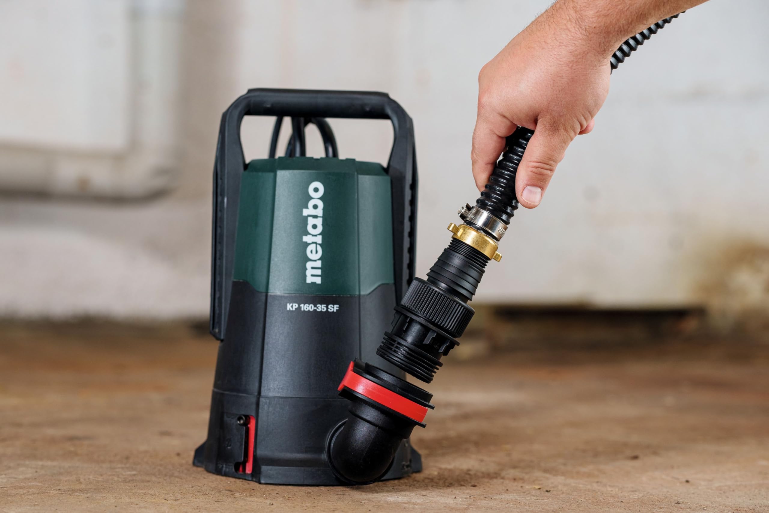 metabo Kombi‑Tauchpumpe KP 160‑35 SF - 500 W, 16.000 l/h, flachabsaugend bis 1 mm, Partikel bis 35 mm - Für Klar‑ & Schmutzwasser, Schwimmerschalter, Quick‑Anschluss, robustes Kunststoffgehäuse