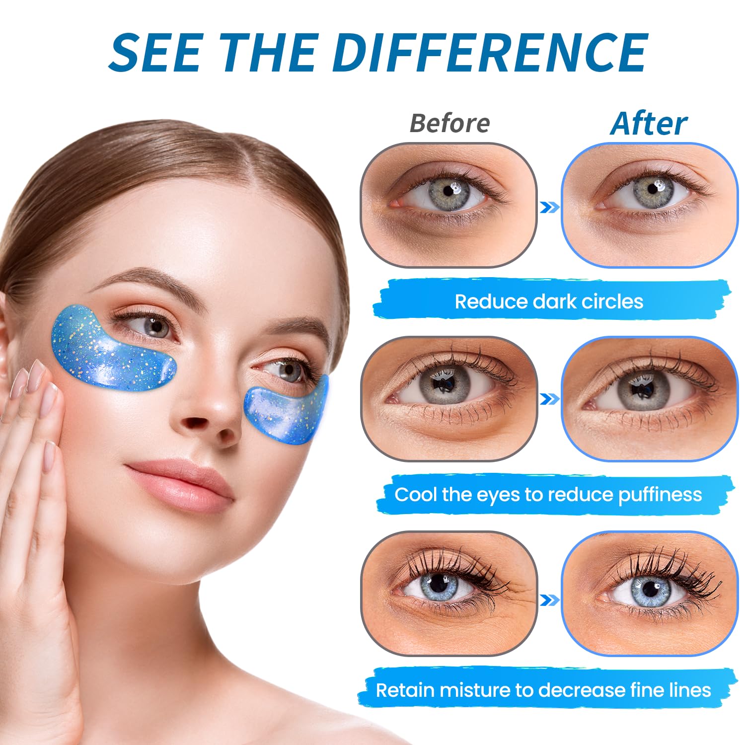 Eye Gel Pads (24 Pairs) - Under Eye Patches for Puffy Eyes, Wrinkles, Dark Circles, Natural Collagen Eye Gels, Under Eye Mask Patches for Face to Soothe Puffiness, Eye Bags - Image 2