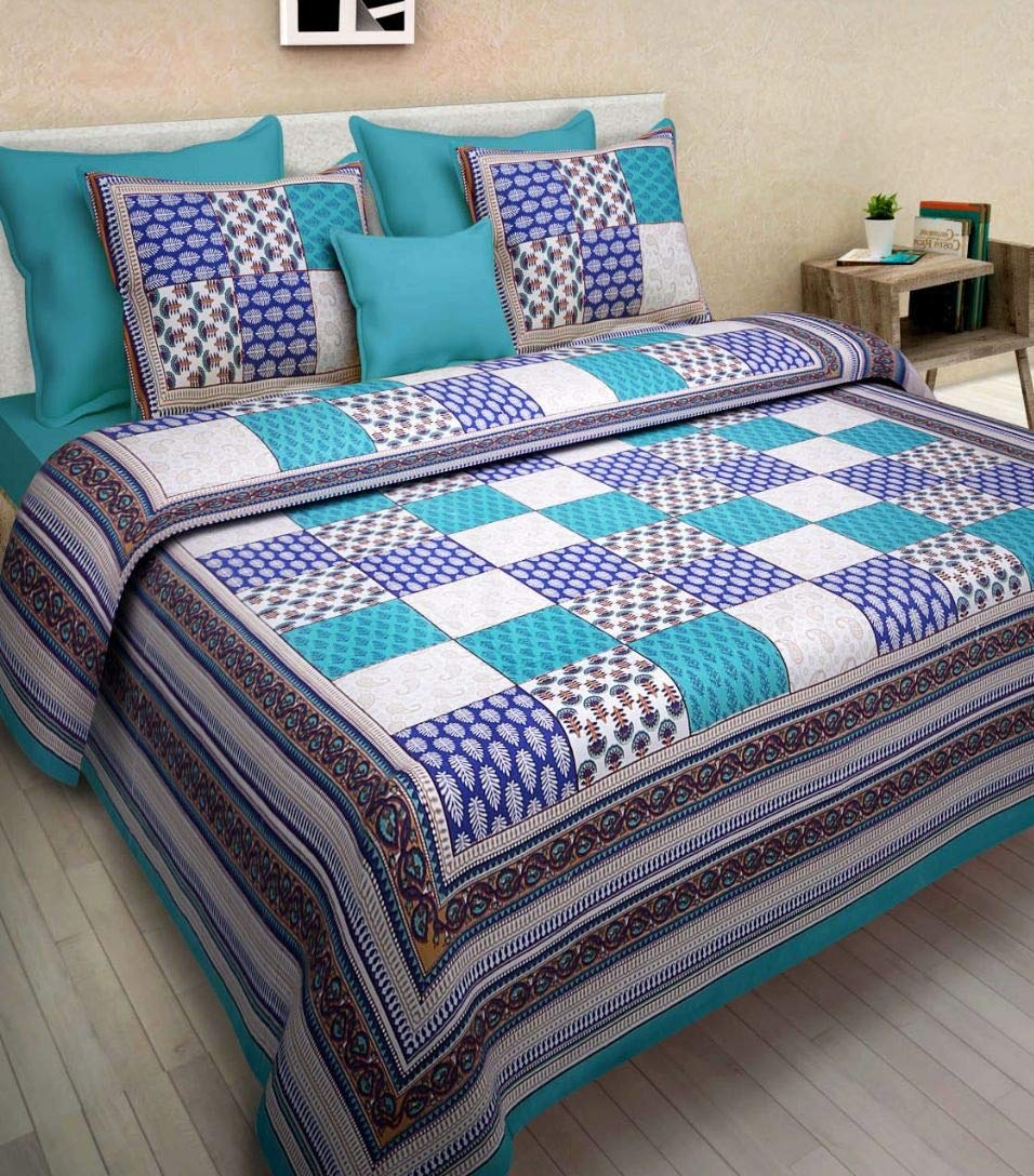 Krishna Handloom Sanganeri Print Cotton Bed Sheet for Double Bed with