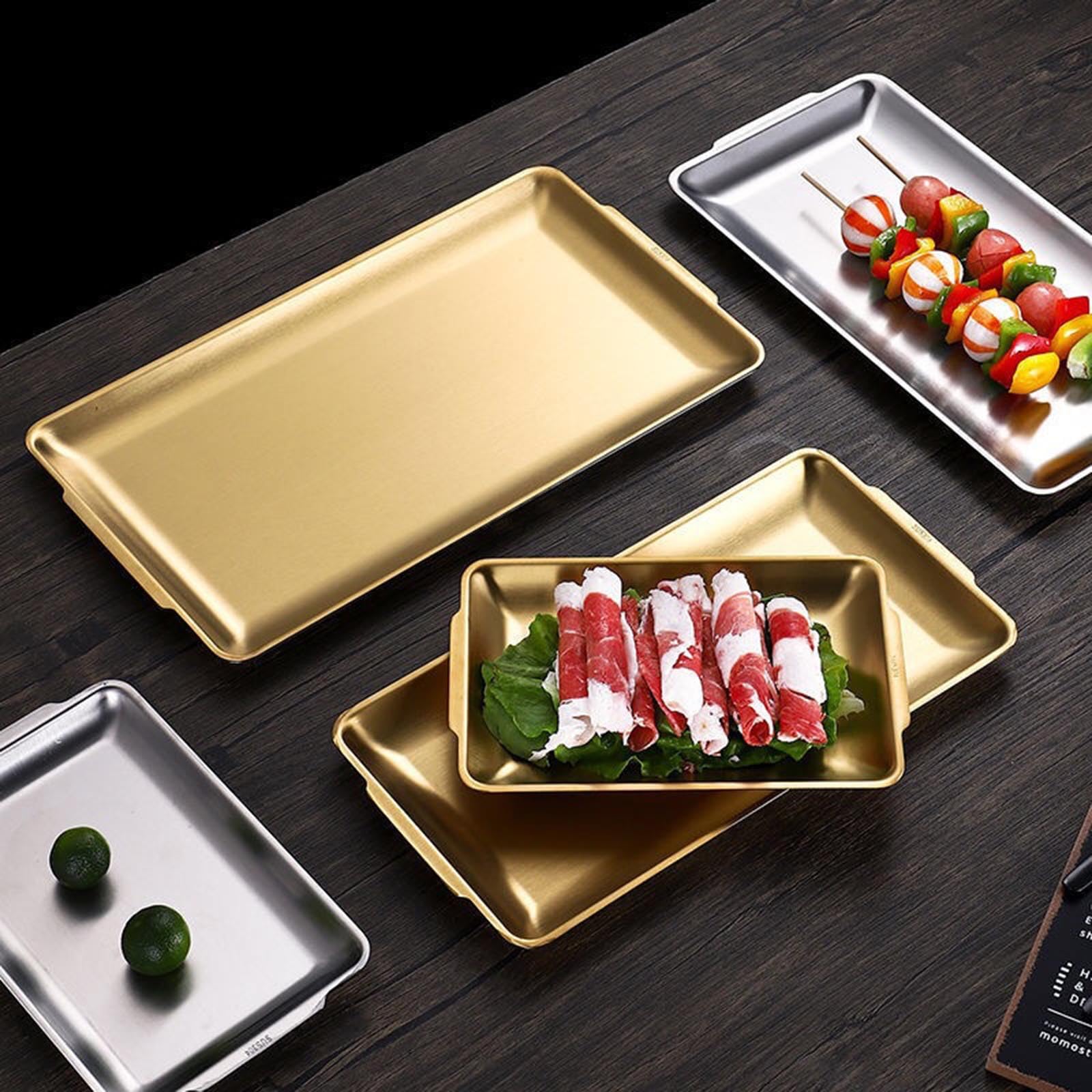 Bandeja rectangular de acero inoxidable, 22 x 14 cm, para barbacoa, sushi, pastelería y pan, para fiestas en casa, sala de estar y restaurante, elegante