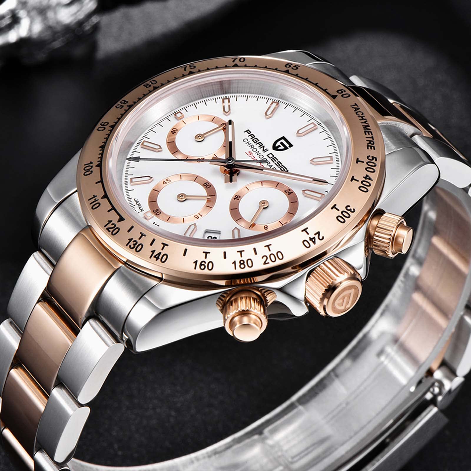 RollsTimi Orologio al Quarzo, Cronografo Classico Multifunzione da Uomo, Movimento in Acciaio Inossidabile VK63, Sportivo Resistente All'acqua 100M