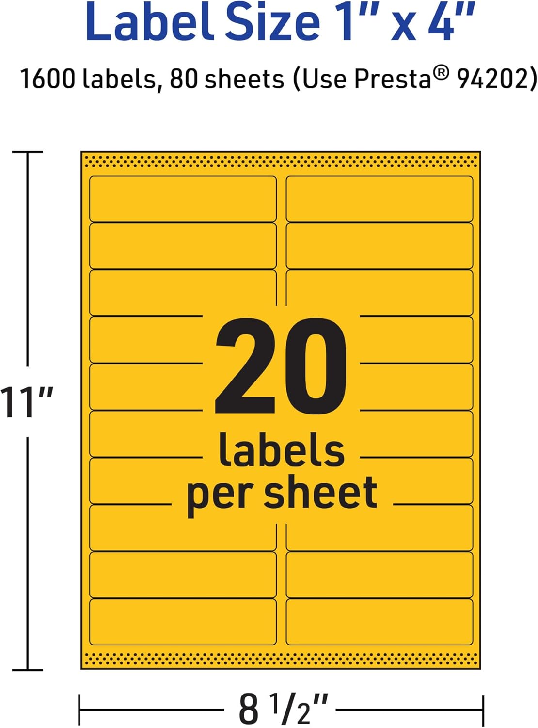 Avery Printable Rectangle Labels, Sure Feed Technology, 1" x 4", Bright Yellow Labels, Laser/Inkjet Printable, 1,600 Total, Great for Mailing and Cosmetics