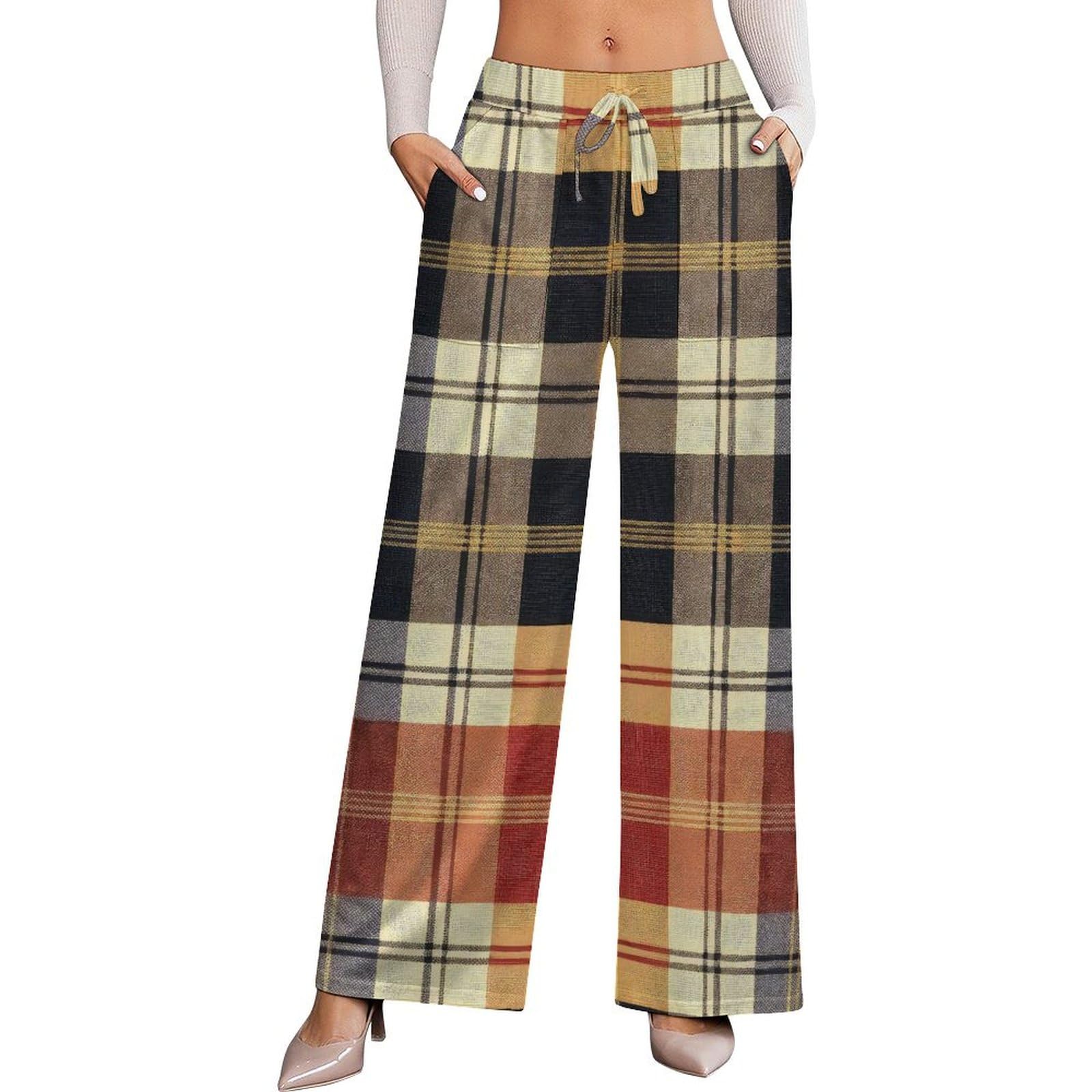 OBLUE F-Caw-F Black Raven Crow USA Flag Womens Wide-Leg Pants Loose Casual Trousers Adjustable Drawstring with Pockets