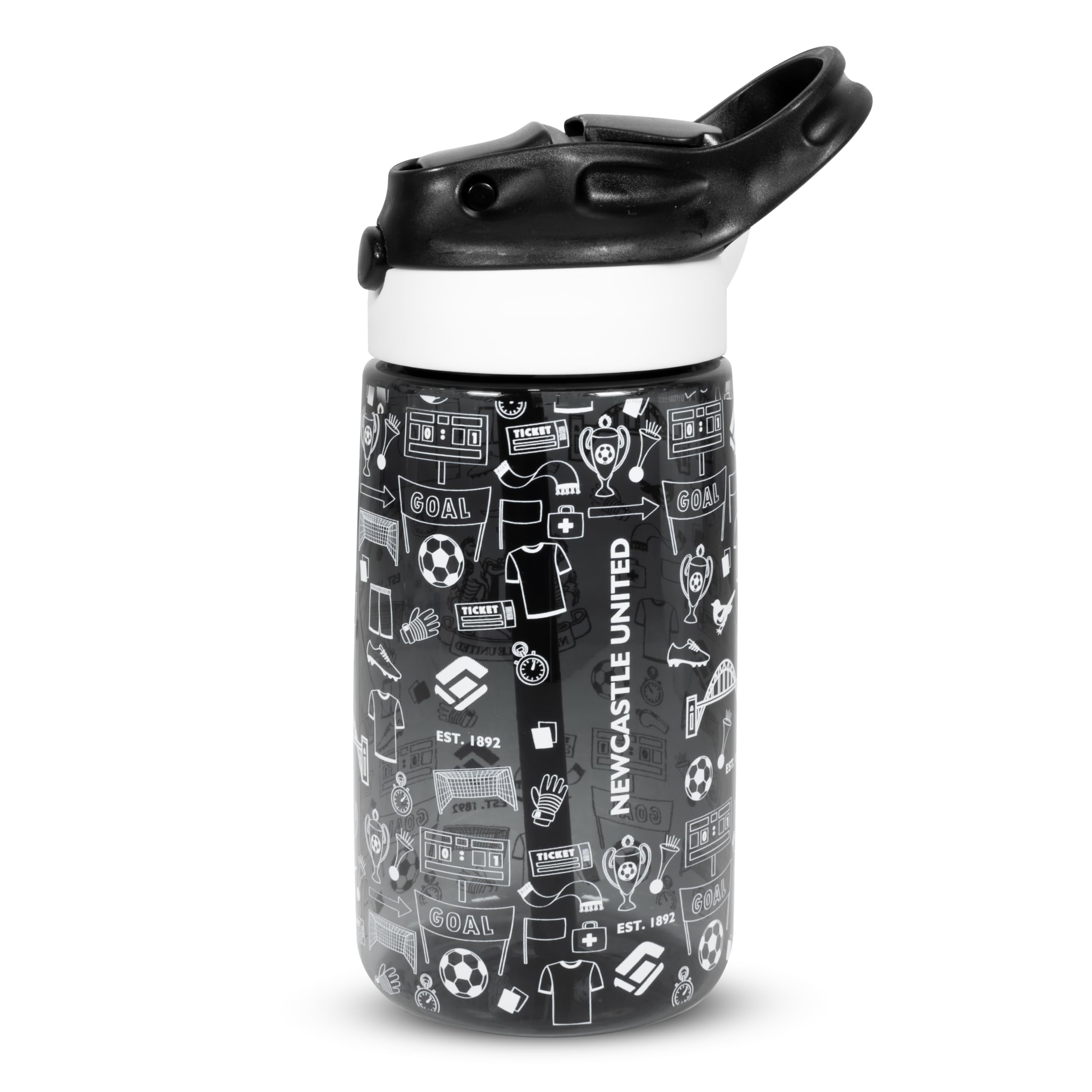 Hy-Pro Officially Licensed Newcastle United F.C. Kids Water Bottle – 480ml, 3D Print, NUFC, Integrated Spout, No Spill, Toddler Bottle, Carry Handle, Football Gift Idea