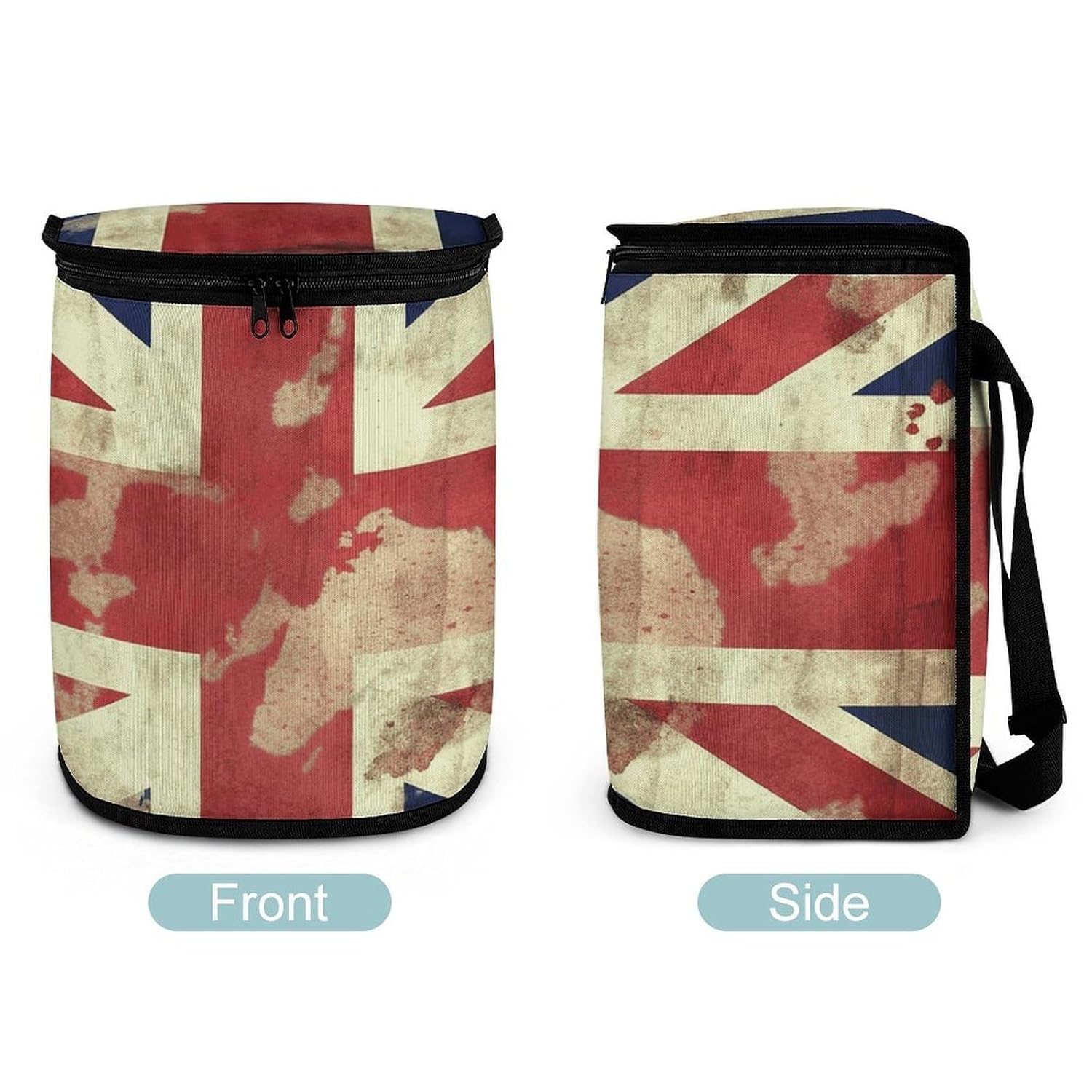 Vintage Union Jack British Flag Car Trash Can with Zipper Hanging Leak-Proof Waterproof Cars Trash Bag Large Capacity Multipurpose Trash Bin Portable Car Garbage Bag for All Vehicle