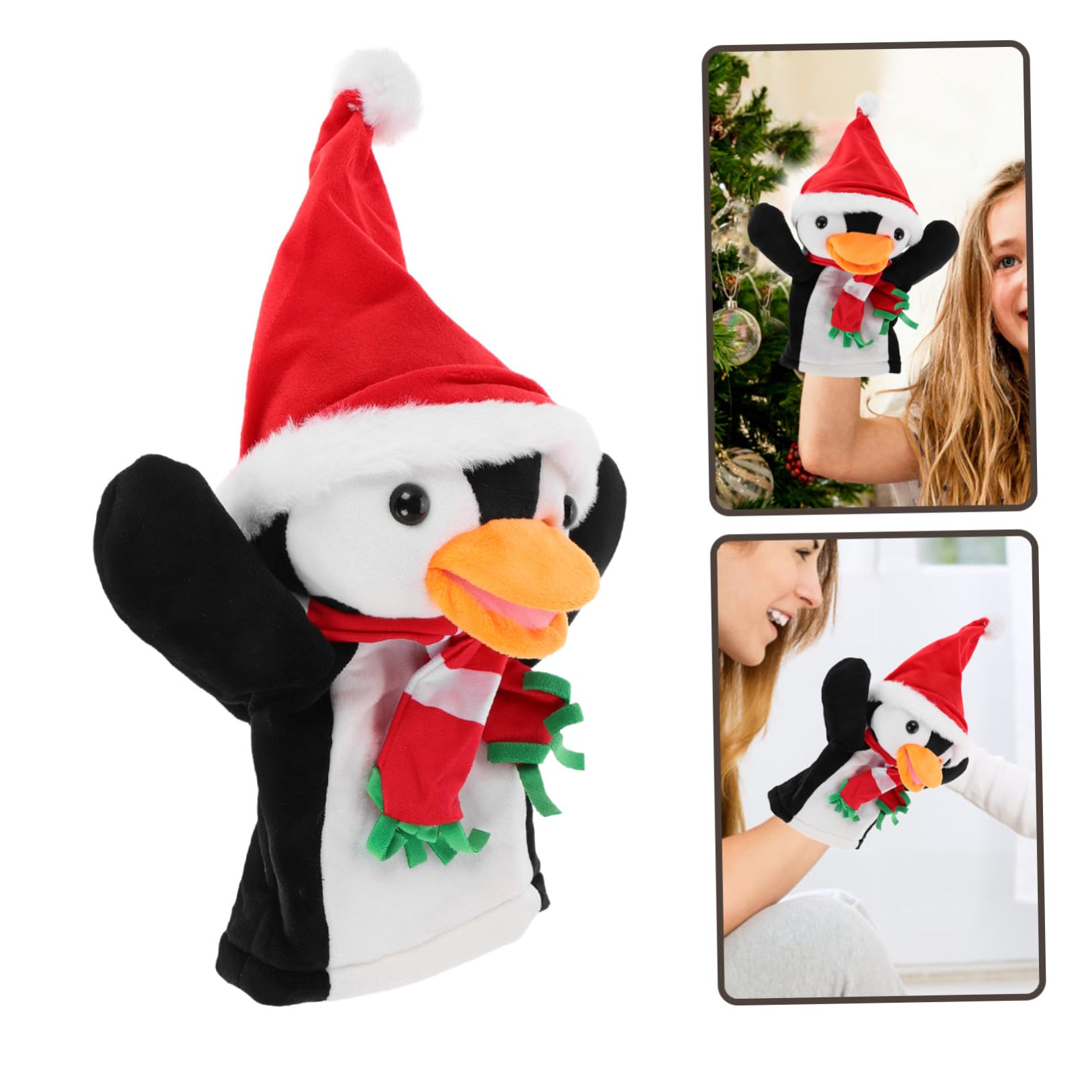 FRCOLOR 3 Piezas Marioneta de Mano Pingüino Navideño de Peluche para Interactivos Infantiles y Adultos Muñeco Animal Festivo para Historias y Actividades Familiares