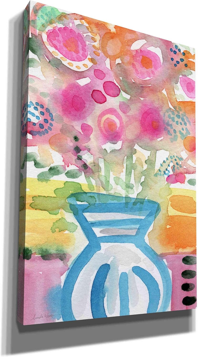 Epic Graffiti 'Blue Vase Of Flowers' by Linda Woods, Canvas Wall Art, 12"x18"