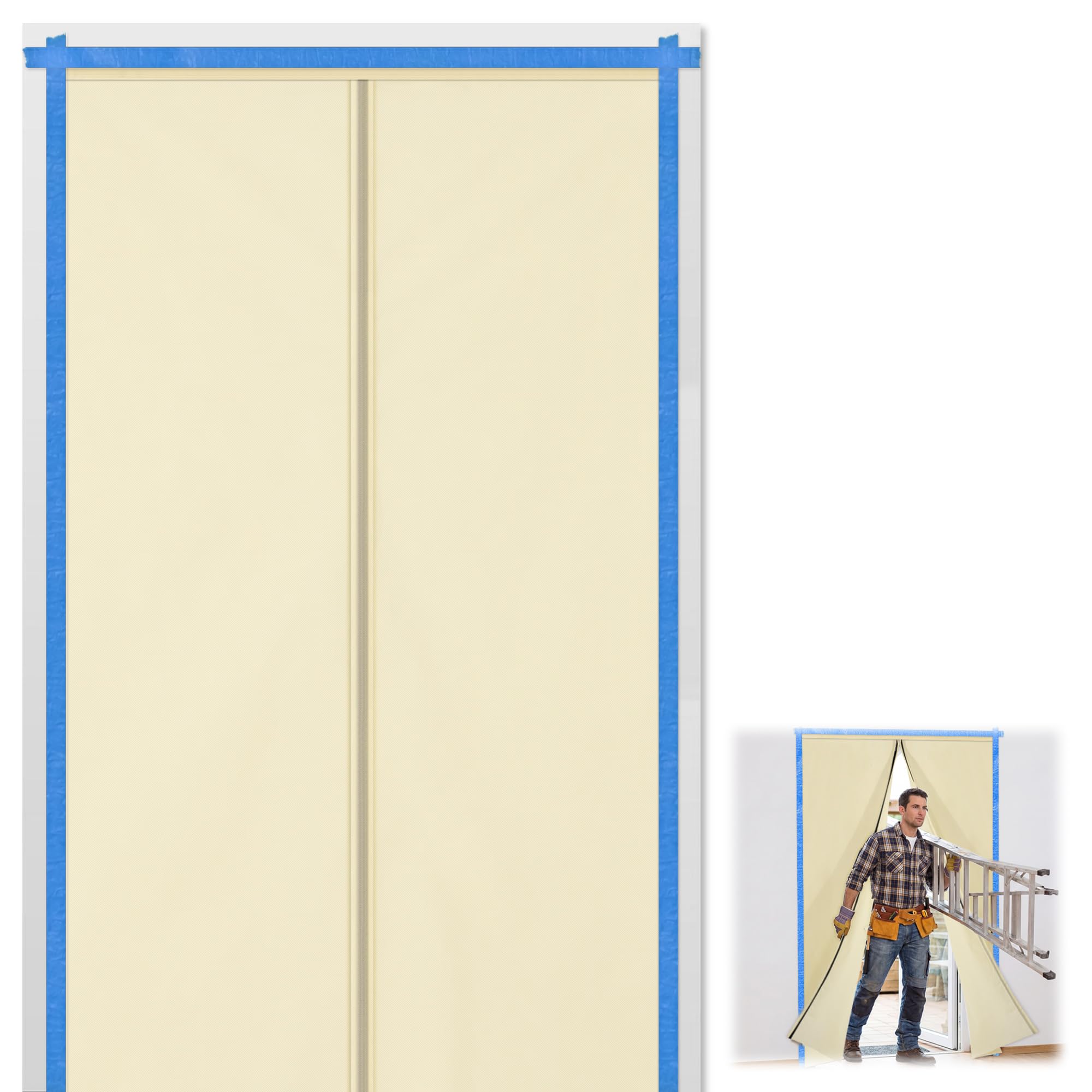 Weewooday Protector de polvo para puerta con cierre magnético mejorado 120 x 220 cm – Barrera de polvo extra densa en tela no tejida reforzada – Reutilizable para renovación, pintura y obras