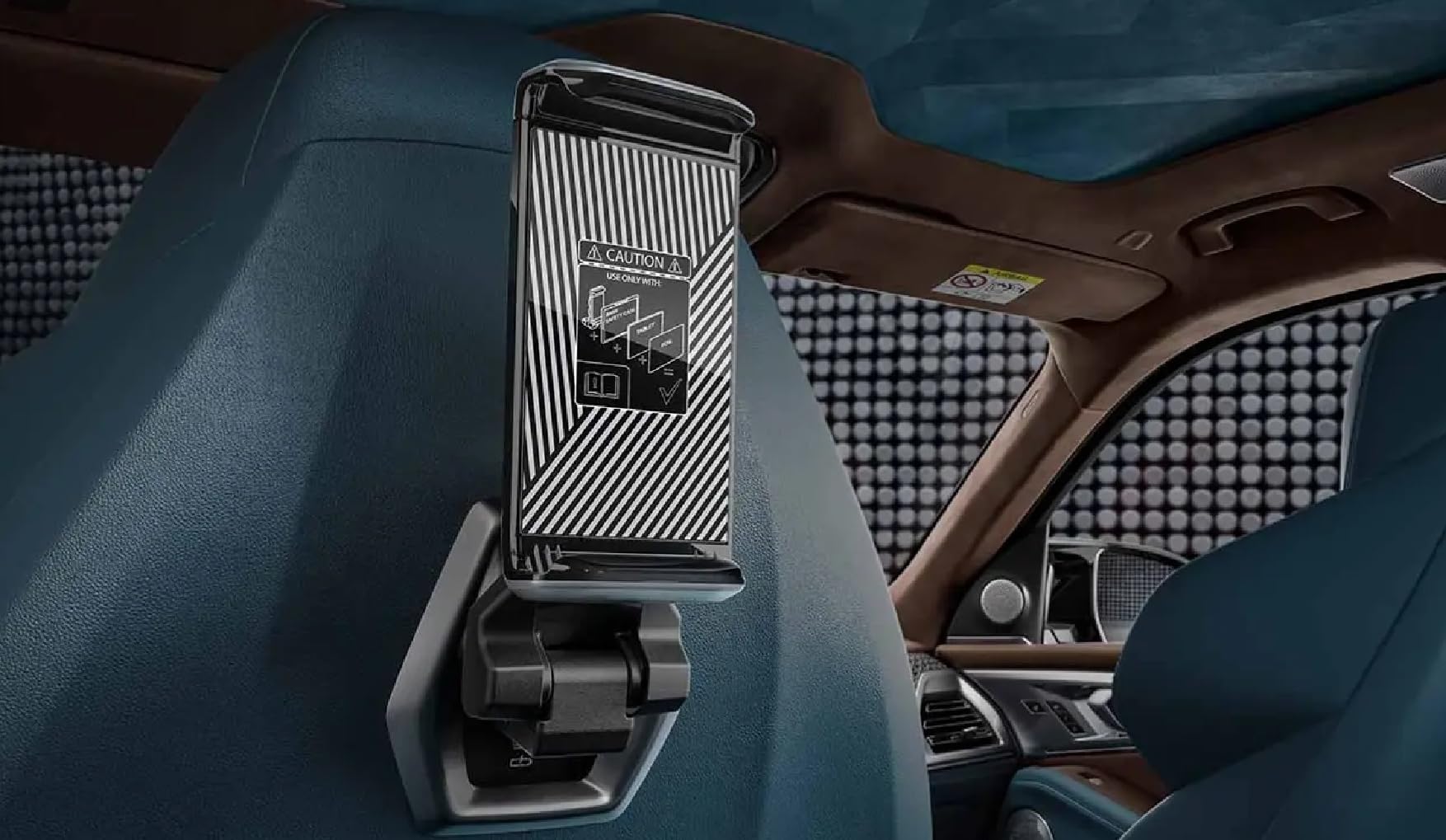 BMW Travel & Comfort Tablethalter PRO – 360° drehbar, neigbar & werkzeuglose Montage Passend Fahrzeuge mit Travel & Comfort (SA 4FL) oder Kopfstützenstangen + Einkaufschip