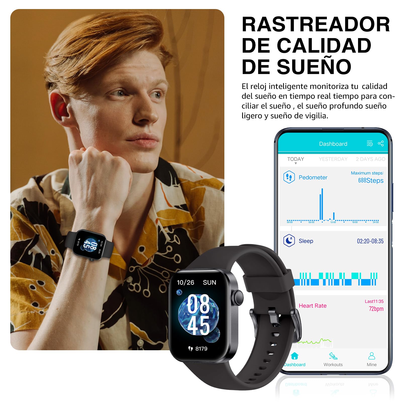 Reloj Inteligente Mujer Hombre, 1.85" Smartwatch con Llamadas Bluetooth, 140+ Modos Deportivos Smart Watch con SpO2/Pulsómetro/Monitor de Sueño/Podómetro, Impermeable IP68 Smart Watch Para Android iOS