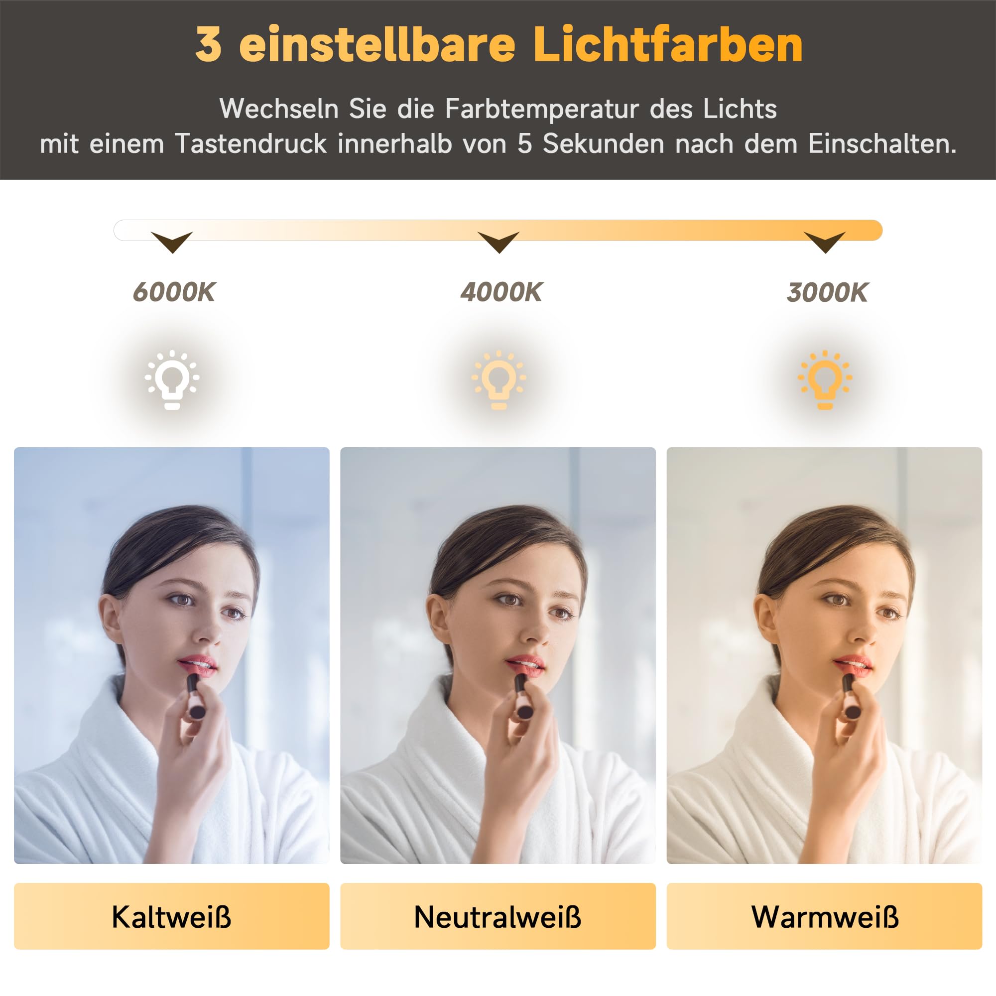 SONNI Specchio da Bagno Illuminato a LED, Specchio da Parete da Bagno 70 x 50cm Moderno, Bianco Freddo Impermeabile IP44 a Risparmio Energetico