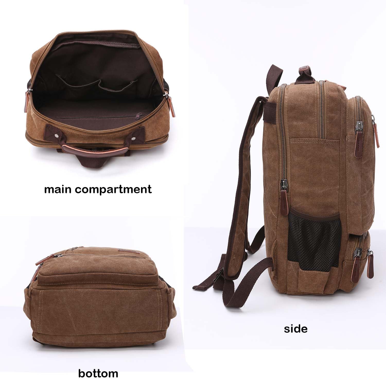 Vintage Canvas Backpack, Resistant Hiking Camping Rucksack Casual Daypack Backpacks for Men&Women Fits 15.6’’ Laptop