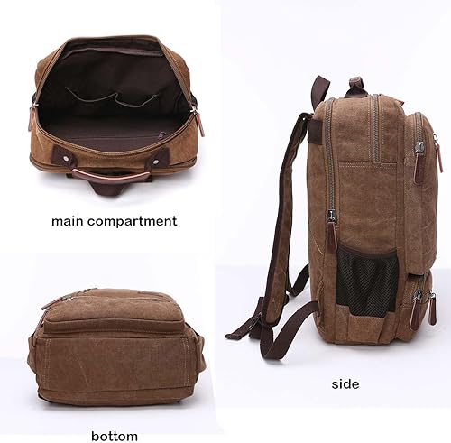 Miniatura 6 de Mochila de lona vintage, mochila resistente para senderismo y campamento, mochila casual para hombres y mujeres, se adapta a portátiles de 15.6