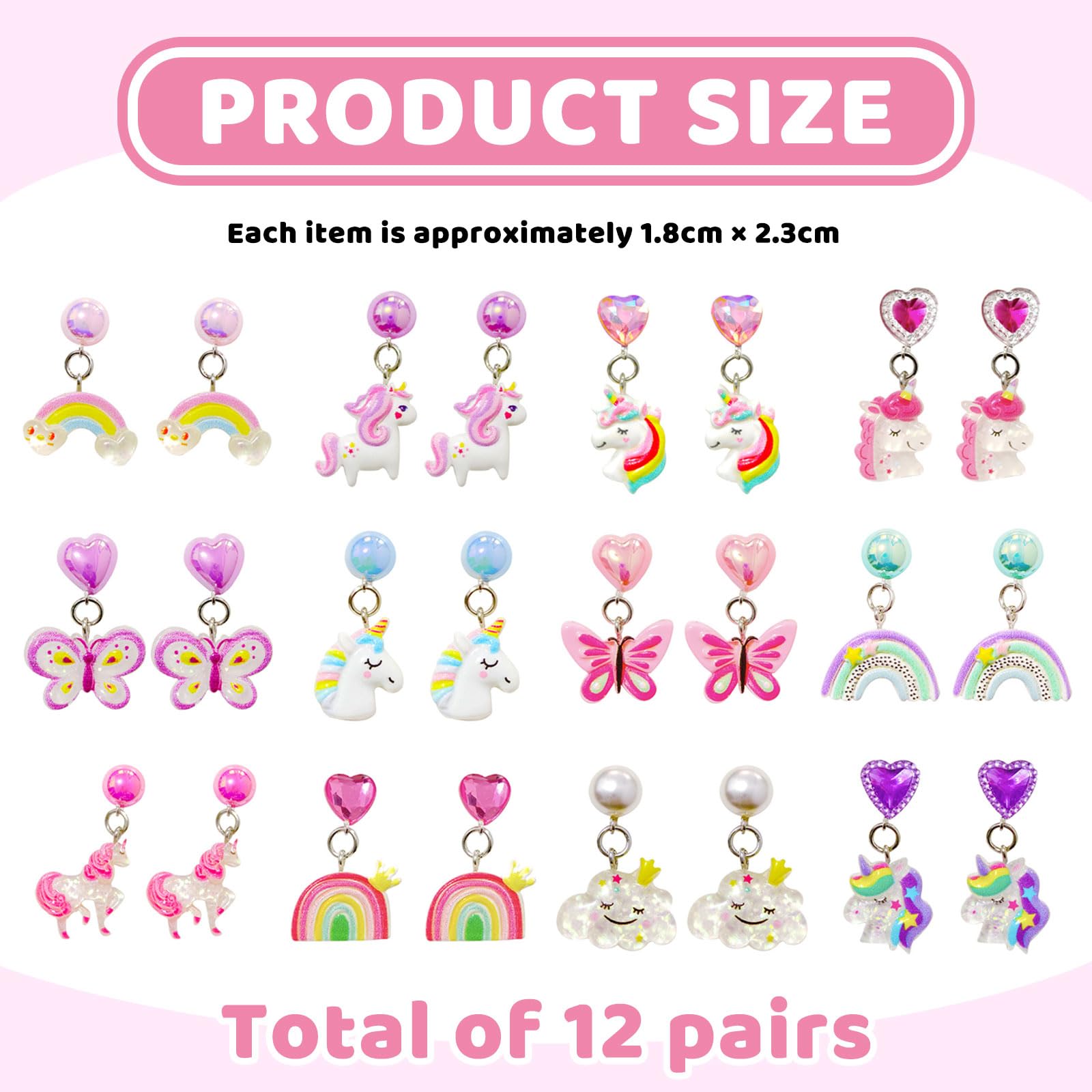 Auroriel 12 works of Ear Clips for Girls Earring Set Without Ear Holes with Ear Cushions, Cute Butterfly, Rabbit - Image 2