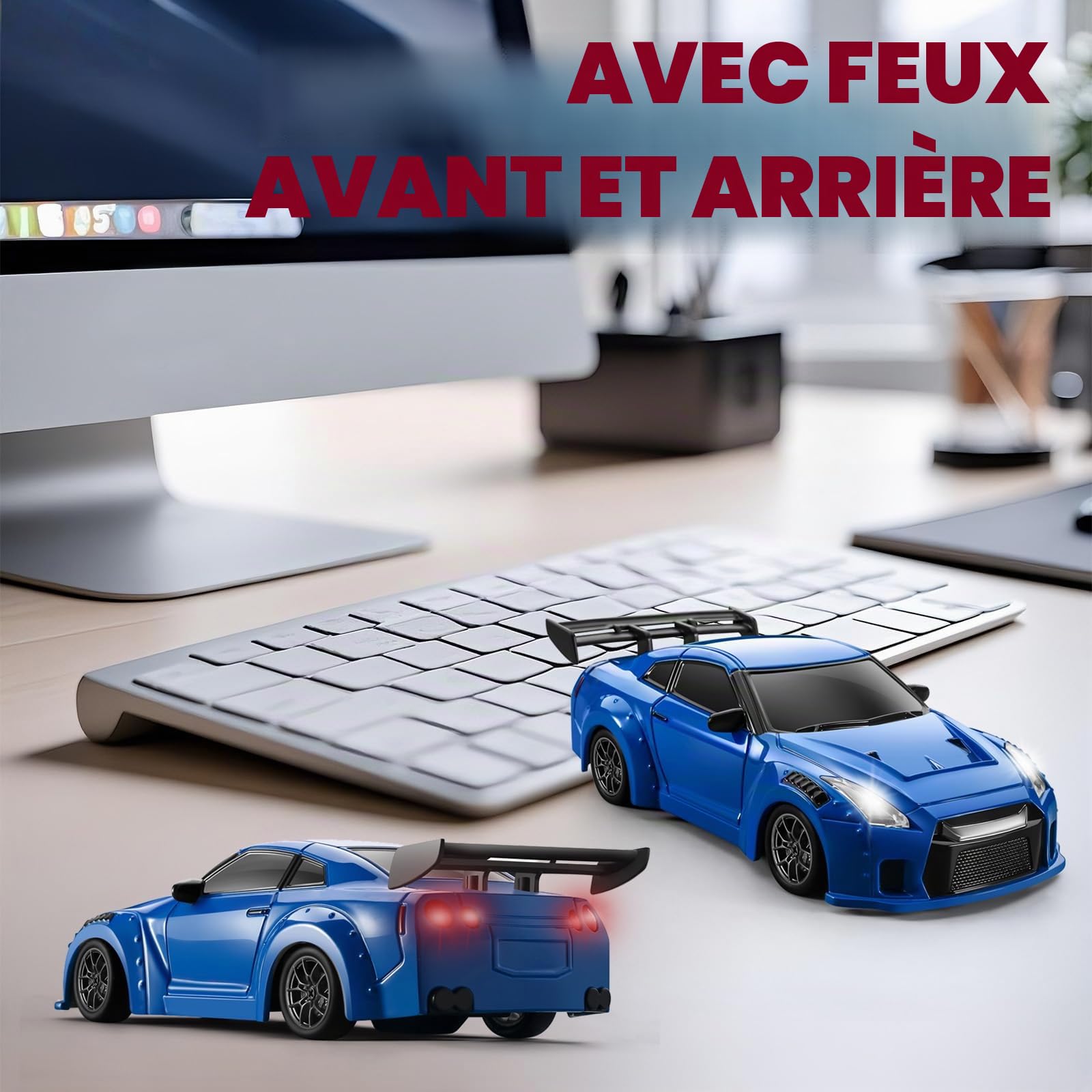 ACAMMZAR Voiture Télécommandée Drift avec Gyro, 1:43 Mini RC Drift Cars, 18KM/H 4WD Proportionnel intégral Voiture Télécommandée Tout Terrain avec lumières LED pour Adulte Enfant, Bleu