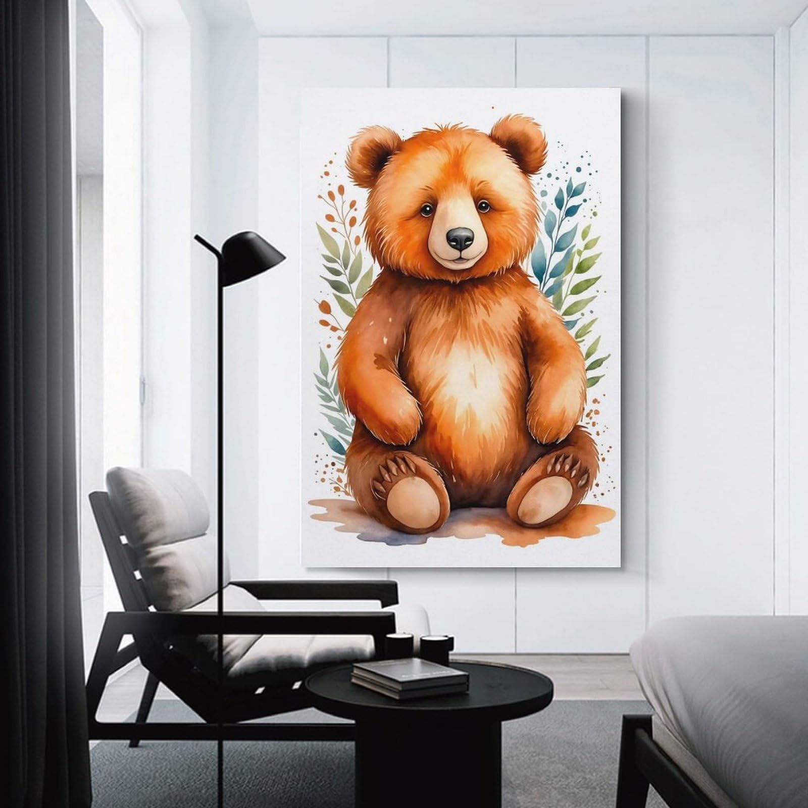 Junmoney Unframe-Style-3 Cute Watercolor Bear Canvas Art Print 20X30inch(50X75cm), For Gallery Wall Layouts In Home Or Office, Decorative Artwork With Flexible Styling