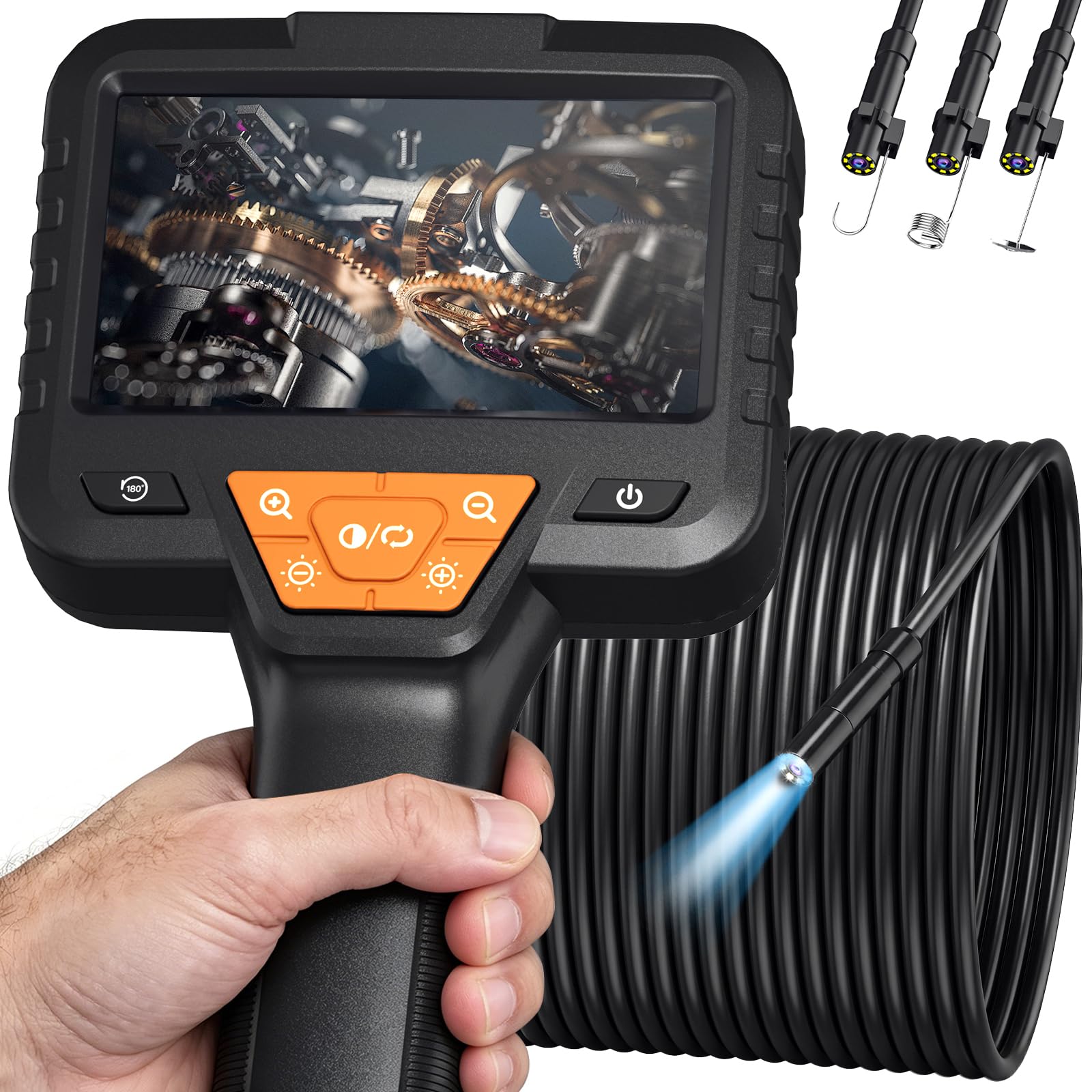 15m Endoscopio Camara de Inspeccion, Cámara Endoscópica al Agua (IP67) | Camara Inspeccion Tuberias con Resolución HD 1080p y 8 Luces LED y Pantalla IPS de 4.3", Cable Semirrígido