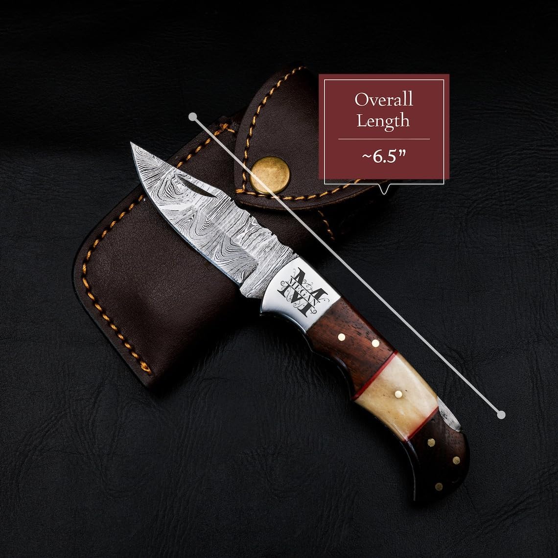 Morf Industries Handmade Damascus Pocket Knife Rose-Wood Handle Birthday Gift Folding Knife Groomsmen Gift Anniversary Wedding Personalized Gift for Men
