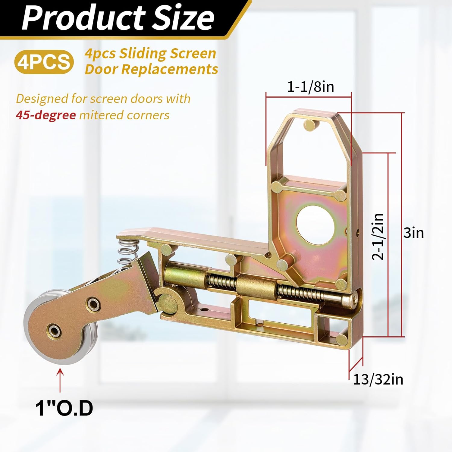 4 Pack Sliding Screen Door Corner Insert Rollers Assembly with 1" Diameter Concave Stainless Steel Wheels, Screen Door Roller Replacement with Corner Insert for Balcony, Patio, Commercial