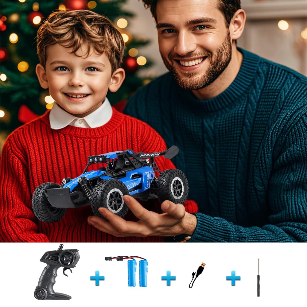 Voiture télécommandée RC Voitures 1:16 Tout-Terrain Monster Truck Phares à LED, Jouet de Voiture RC 20 km/h Cadeau pour Enfants Garçons 3 4 5-12