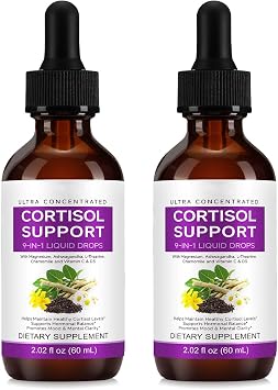 Cortisol Supplement Liquid Drops, 9-in-1 Liquid Drops with Magnesium, Ashwagandha,L-Theanine, Chamomile and Vitamin C & D3 for Lower Cortisol, Calm, Mood Support 2.02 Fl Oz 2