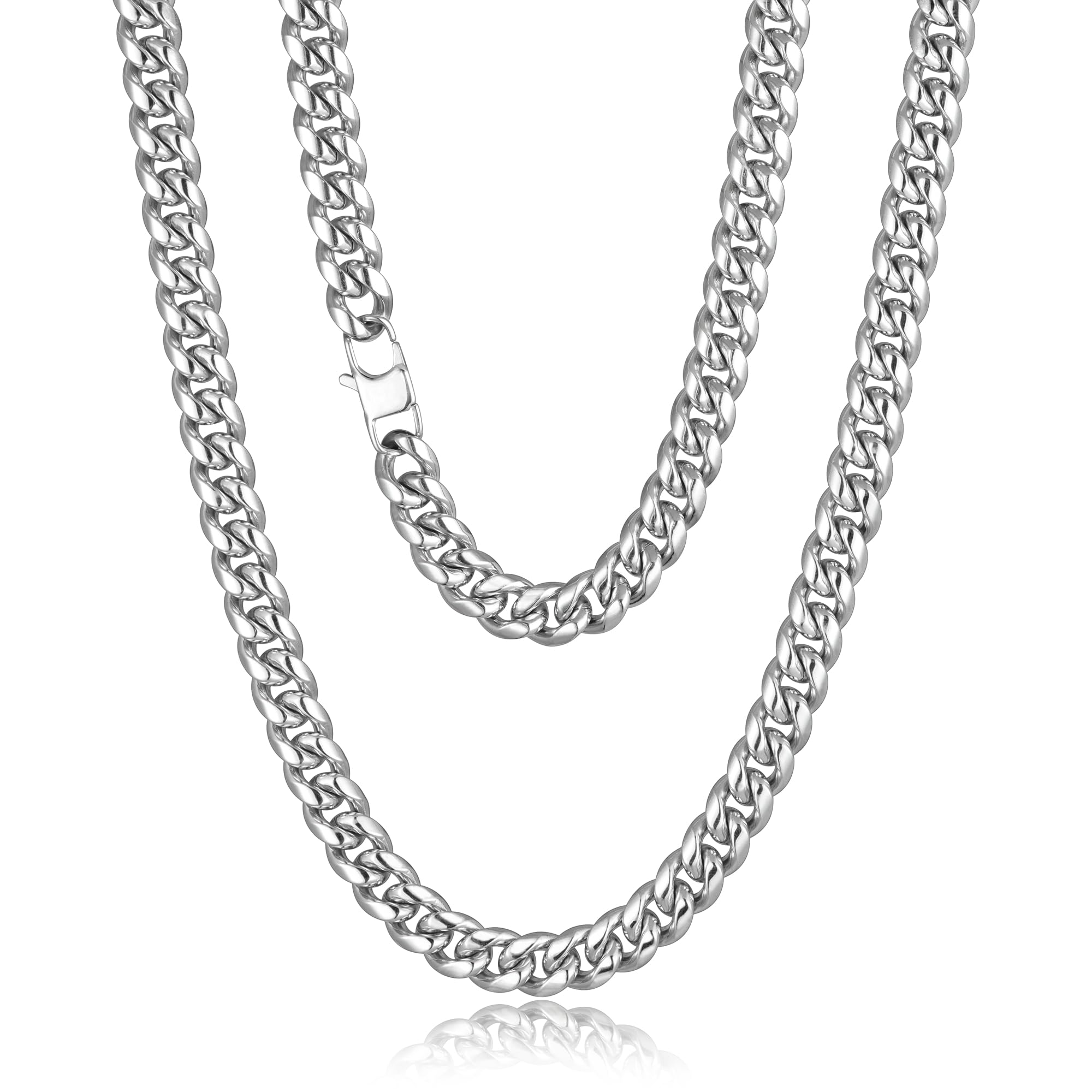 HEXALOVA Chain for Men Stainless Steel Cuban Link Chain Necklace Silver Toned Mens Necklaces 18, 20, 22, 24, 26 Inch