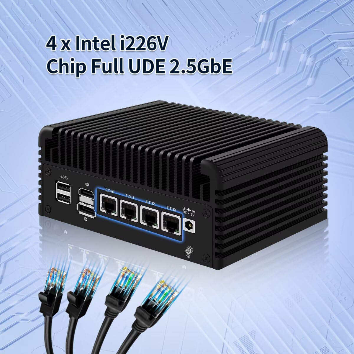N150 Mini PC Firewall Fanless (up to 3.6GHz), 4 x 2.5GbE I226-V LAN Micro Appliance Hardware Computer DDR5 Barebone, Windows, OPNsense,Dual Display, AES-NI