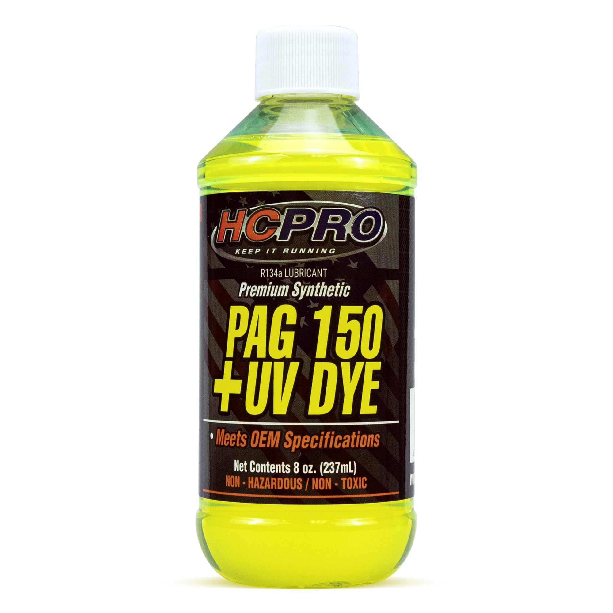 HCPRO PAG 150 UV Dye A/C Compressor Oil Premium Performance PAG 150 Lubricant for Automotive Air Conditioning System AC UV dye Leak Detection & Superior Lubrication for A/C Compressors 8 oz Bottle