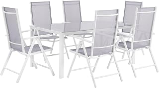 Beliani Conjunto de Comedor de jardín de 7 Piezas con Mesa de Comedor de Aluminio Gris y 6 sillas Plegables Catania