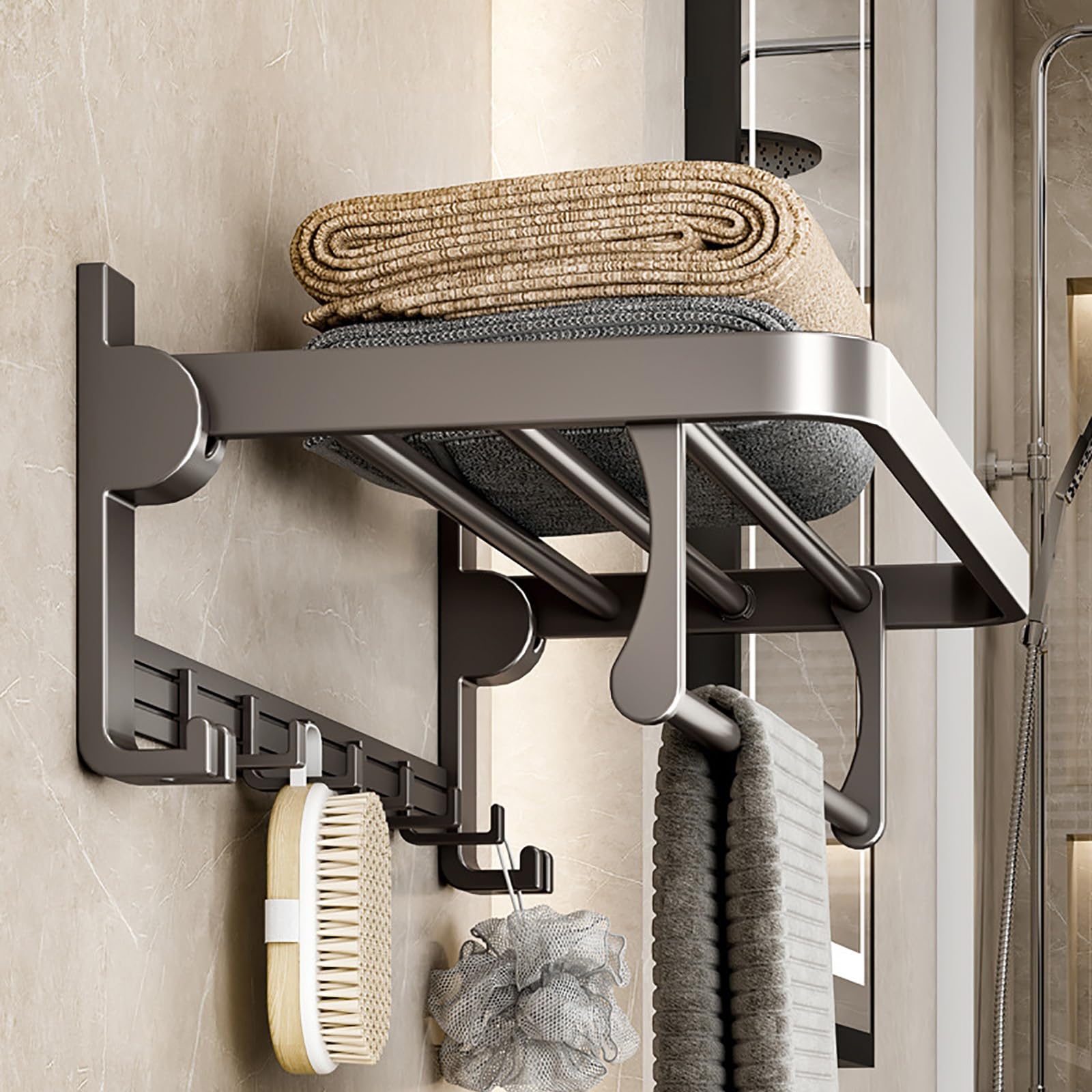 Yuidaaavzz Shower Shelves Wall Mounted Sturdy Bathroom Shower Caddy Rustproof Metal Bracket Larger Capacity Shower Organizers and Storage