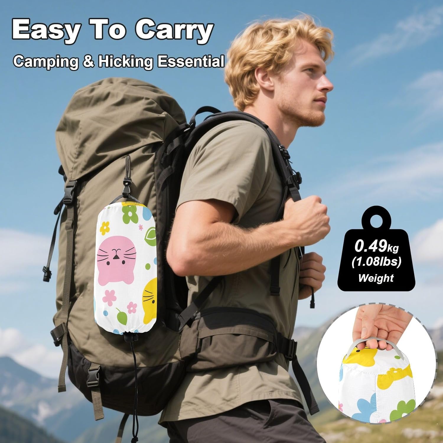 ALAZA Cat & Daisy Kitten Camping Hammocks Single or 2 Person 500 lbs Portable Parachute Travel Hammock w/Tree Straps for Hiking Backpacking Indoor Outdoor