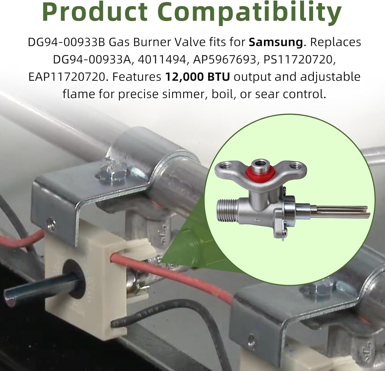 DG94-00933B Range Surface Burner Valve DG94-00933A Surface Burner Valve Rear Fits for Samsung Range/Stove/Ovens Replaceable 4011494 AP5967693 PS11720720 EAP11720720 (Gray 1PC)