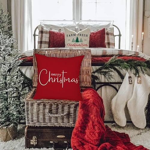 Miniatura 3 de Juego de 2 fundas de almohada navideñas de 20 x 20 pulgadas, decoración de casa de campo de Feliz Navidad, funda de cojín para el hogar, sofá K