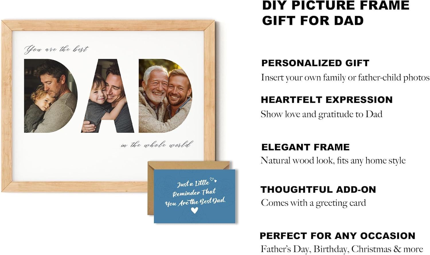TwoDays Father's Day DIY Picture Frame Gift for Dad - Photo Craft for Husband/Grandpa, Birthday/Christmas Gift from Daughter/Son/Wife/Kids, First New Dad Wall Decor (Wood, 11" × 14") - Image 3