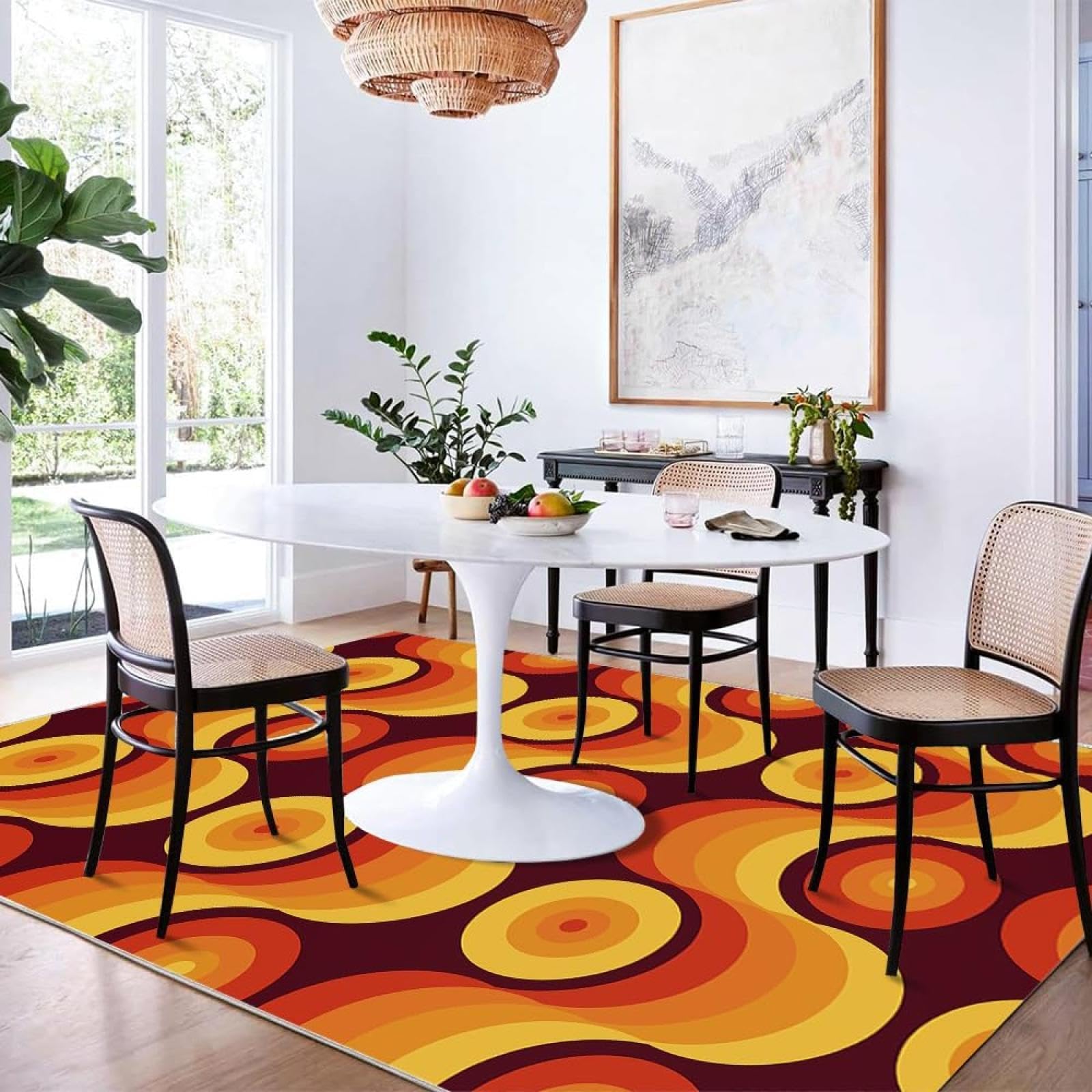 Rétro Marron Orange Tapis de Salon 120x150cm Milieu du siècle Années 70 Tapis de Couloir, Motif Géométrique Abstrait Tapis Chambre à Coucher, Lavable Antidérapant Tapis pour Porte d'Entrée
