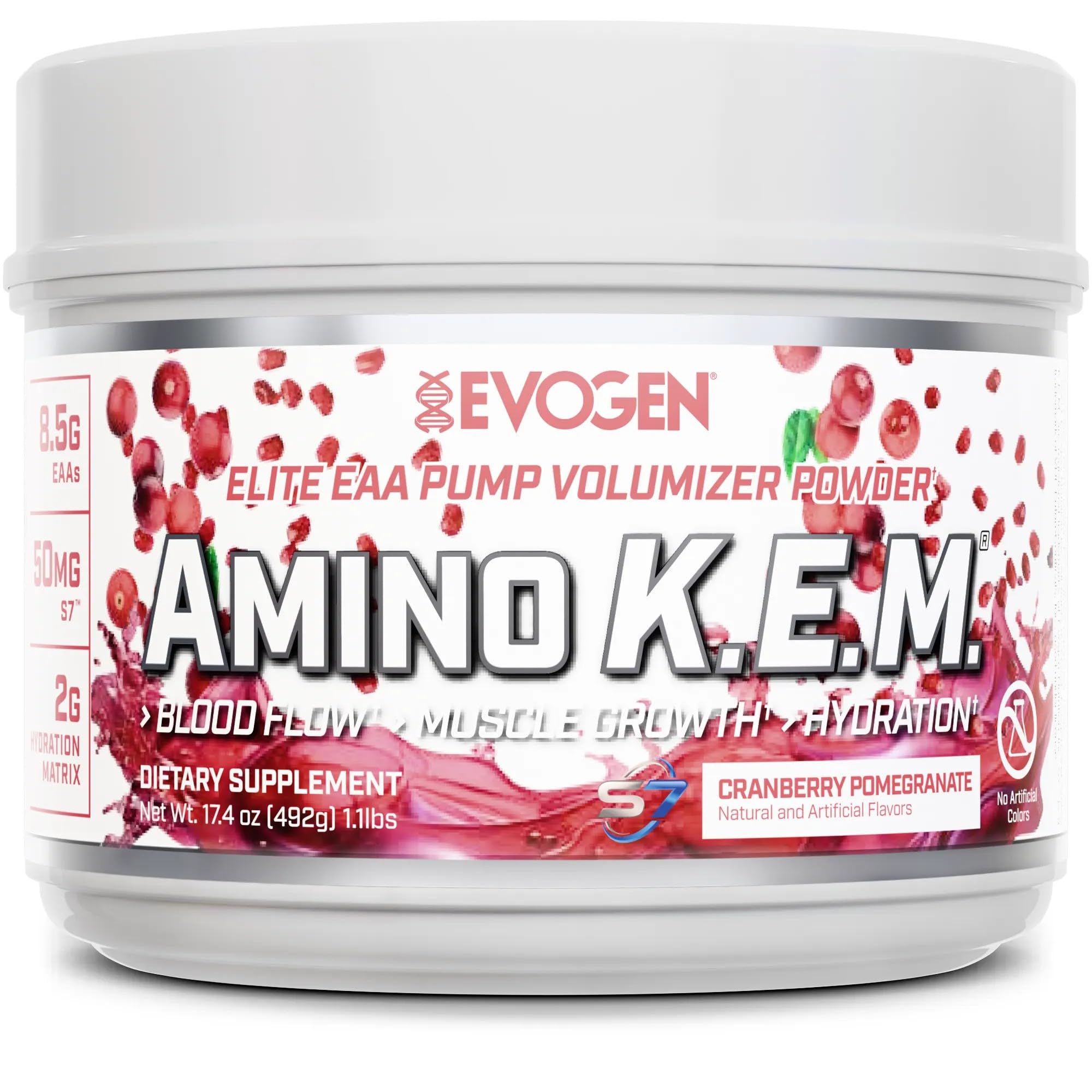 Evogen Amino K.E.M. - EAA & BCAA Powder Pump Volumizer | BCAAs Amino Acids Supplement for Blood Flow, Muscle Growth, & Hydration | Cranberry Pomegranate | 30 Servings