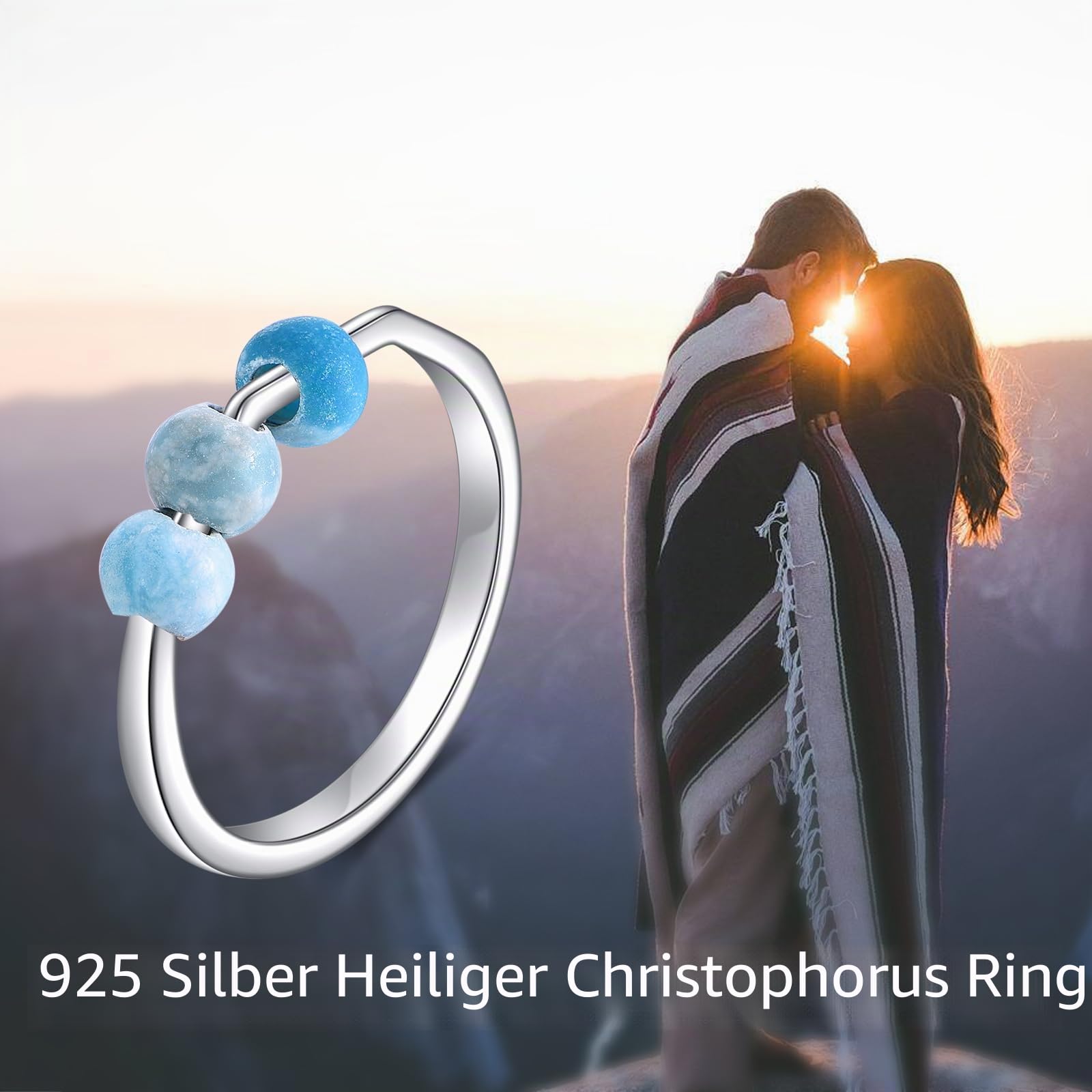 POPLYKE Larimar Zappelring für Frauen Sterling Silber Spinner Angst Ring Larimar Schmuck Geschenk für Frauen