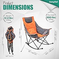 Vista 3 de SUNNYFEEL Silla Mecedora de Camping, Reclinable Acolchada de Lujo, Silla Plegable de Jardín de Gran Tamaño con Bolsillo, Resistente