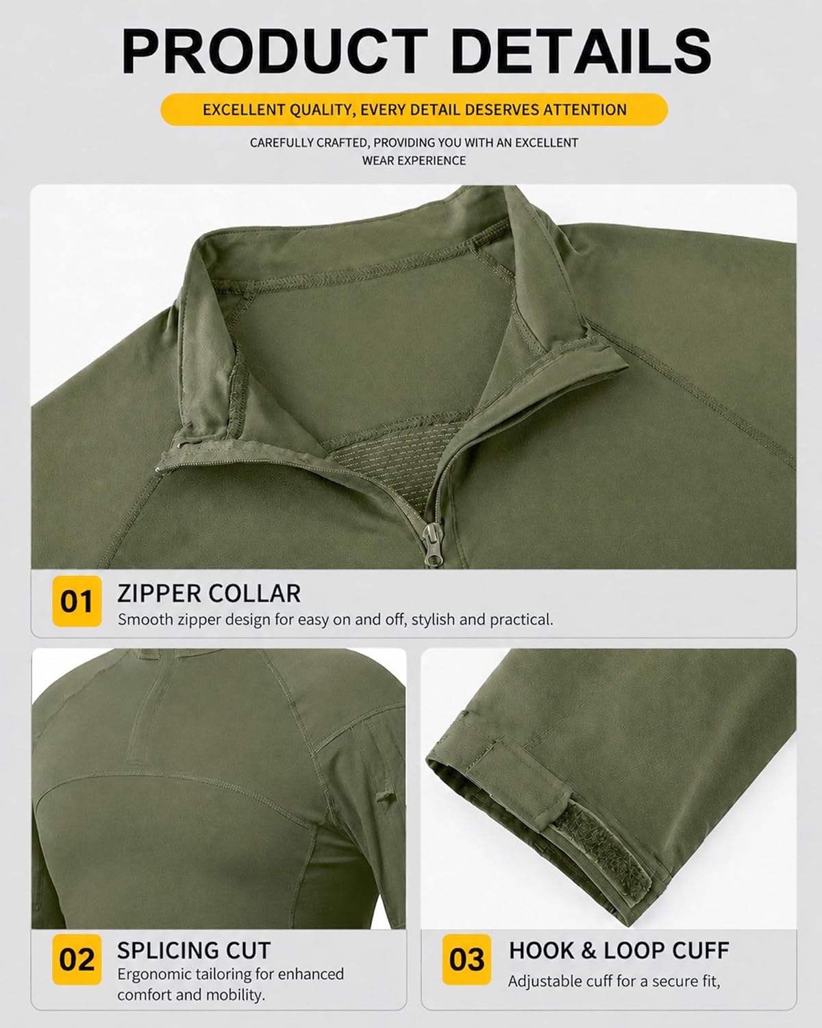 Men's Tactical Long Sleeve Combat Shirt 1/4 Zip Cotton Knitted Top | Lightweight Slim Fit Breathable Military Army Shirt|Outdoor Hiking Fishing Airsoft Paintball|Elbow Protection