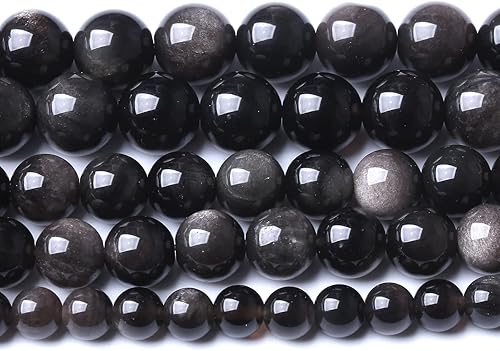 86 cuentas sueltas de obsidiana plateada de piedra natural de 0.157 in para hacer joyas y pulseras