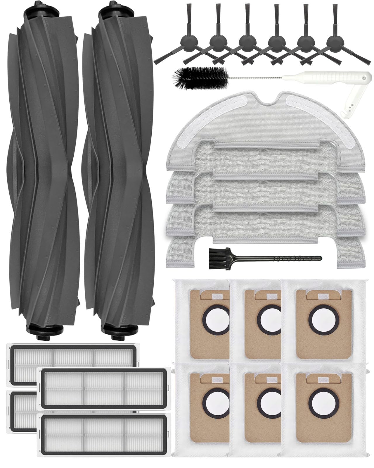 JoyBros Accessori Kit per Dreame D20 Pro Plus, 2 Spazzole Principali, 3 Panni, 3 Filtri HEPA, 3 Spazzole Laterali, 3 Sacchetti 5L Aspirapolvere Ricambi (14 Pezzi