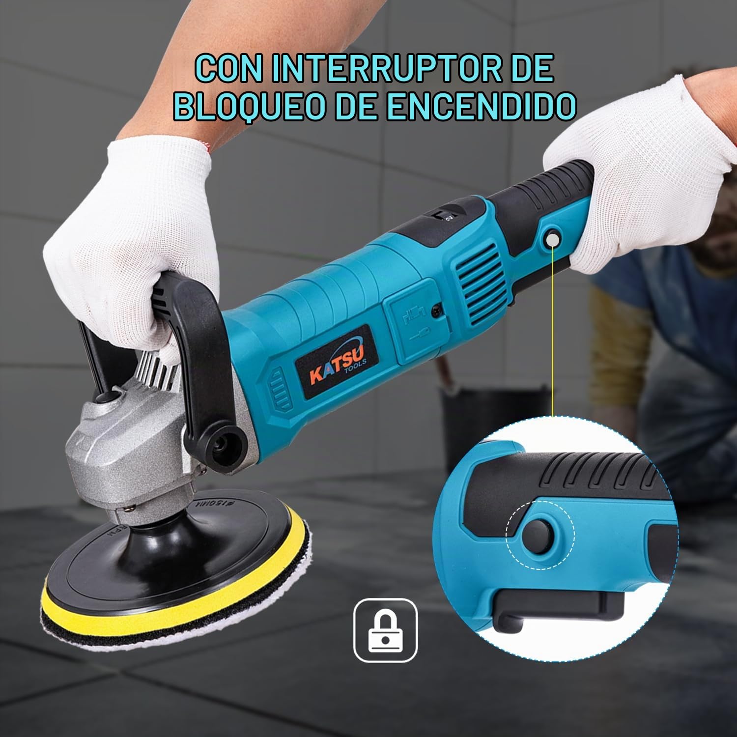 KATSU Tools Pulidora eléctrica coche 1200 W 150 mm – rotativa, 6 velocidades variables, lijadora angular máquina de encerado detailing