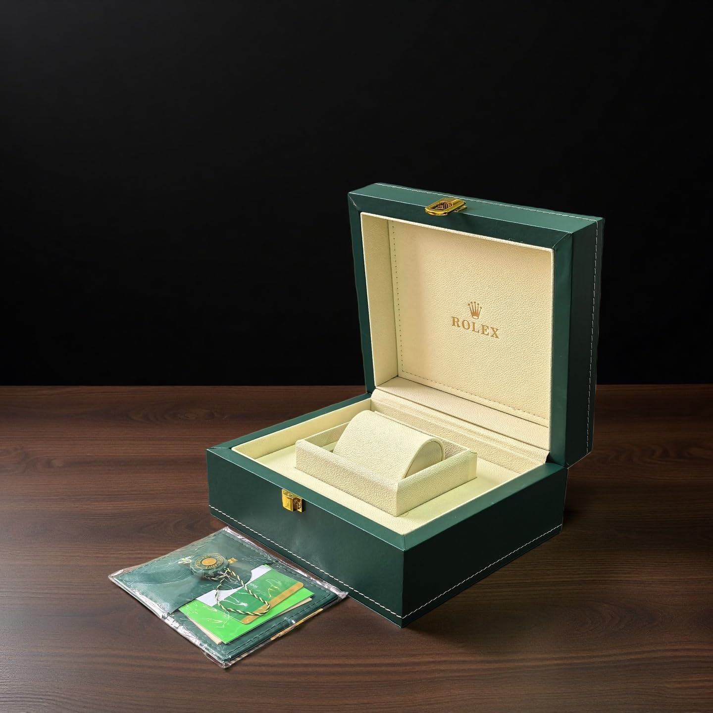 Estuche Soporte de Reloj Acabado de Cuero Verde Marco de Madera Maciza Caja de Reloj para Rolex GMT