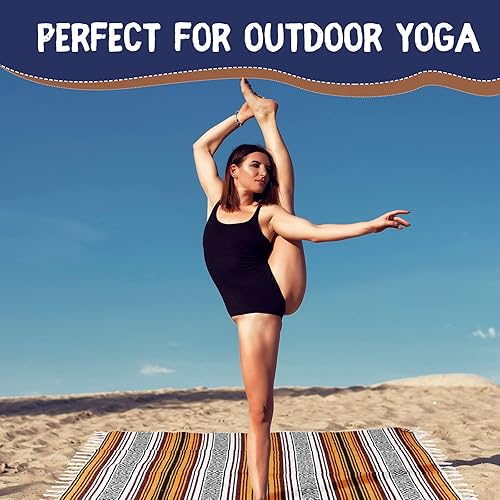 Miniatura 8 de 6 mantas mexicanas de playa a granel, grandes, gruesas, auténticas, a rayas, de colores, para yoga, bohemio, para campamento, playa, picnic,